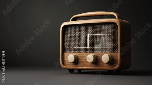 Vintage Wooden Radio on Dark Studio Background