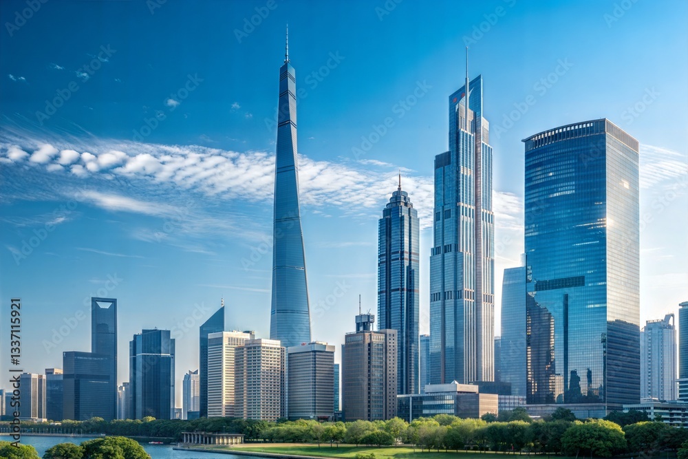 Naklejka premium Modern City Skyline with Blue Sky 