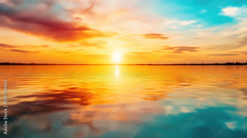 Blurry reflection background on a calm lake during sunrise