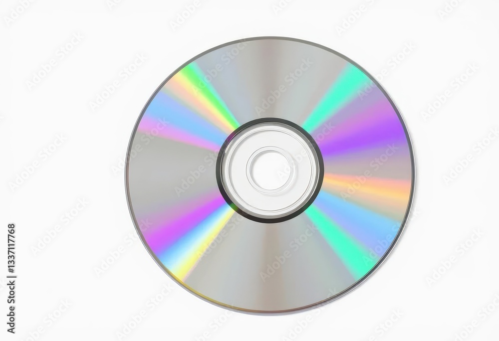 A compact disc, pristine and reflective, isolated on a pure white background, copy space, round A compact disc, pristine and reflective, isolated on a pure white background, copy space, round