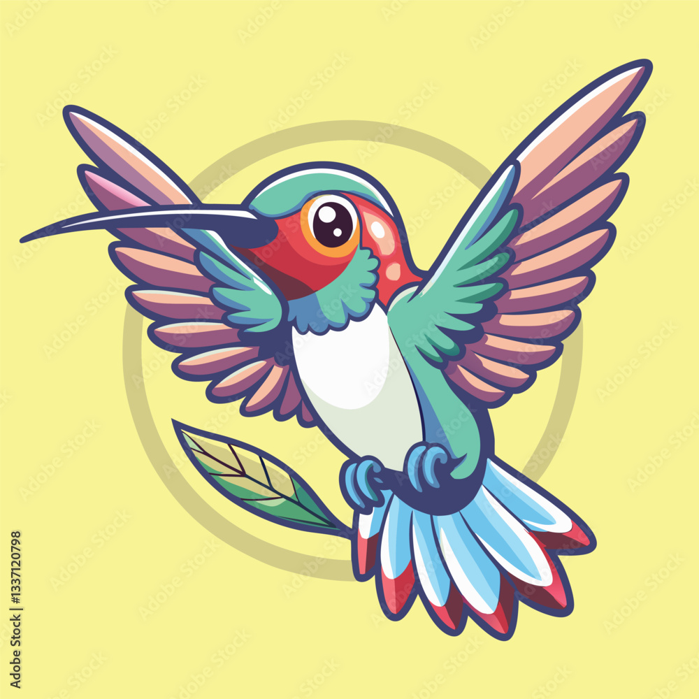 Obraz premium Isolated Cartoon Hummingbird Cartoon Illustration with Solid White Background