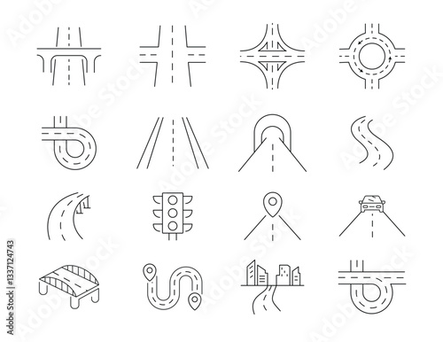 Road and Highway Line Editable Icons set. stock illustration