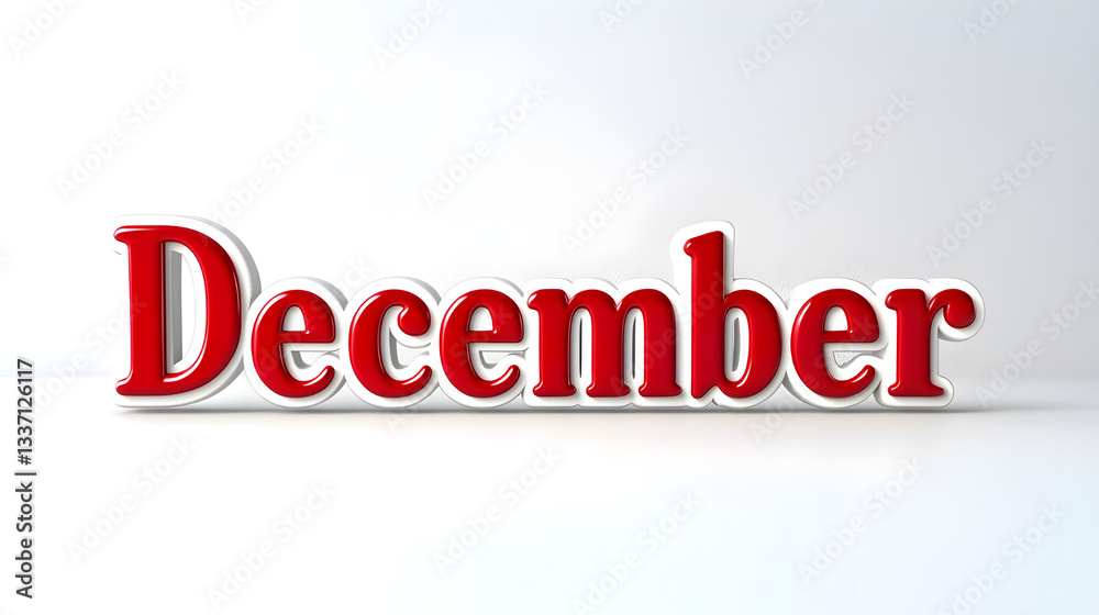 3D December Text Design with Red Letters and Winter Elements on White Background – Minimal Festive Typography for Seasonal Graphics
3D December Text Design with Red Letters and Winter Elements on White Background – Minimal Festive Typography for Seasonal Graphics