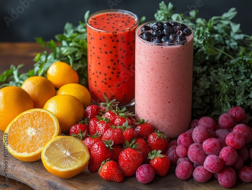 Wallpaper Mural Refreshing Fruit Smoothies: A Vibrant Display of Strawberries, Oranges, Blueberries and Other Fresh Produce for Healthy Living and Detox. Torontodigital.ca