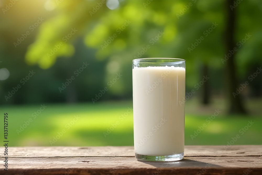 Glass of milk on wooden table with blurred background. Background for food, drink and product. Product mock up design Glass of milk on wooden table with blurred background. Background for food, drink and product. Product mock up design