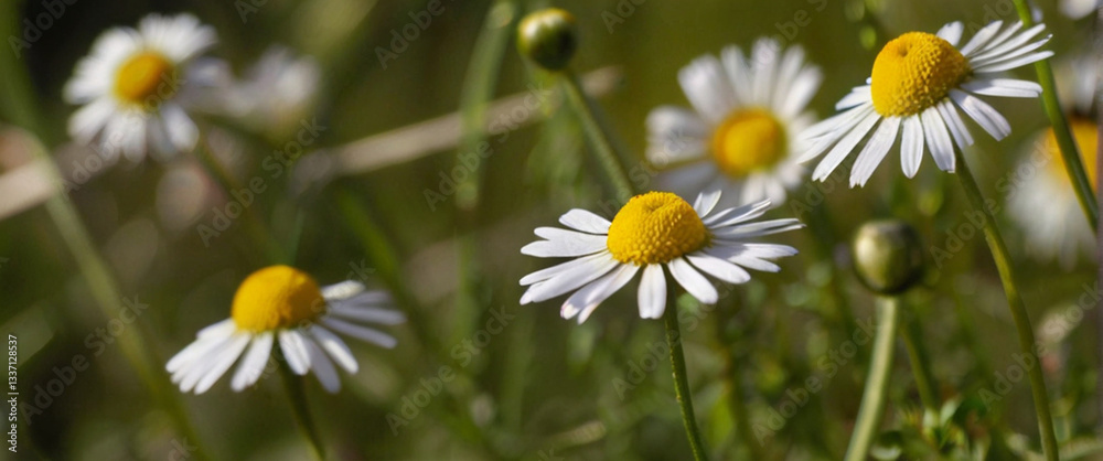 Fototapeta premium A field of beautiful daisies blooming under the sunlight.