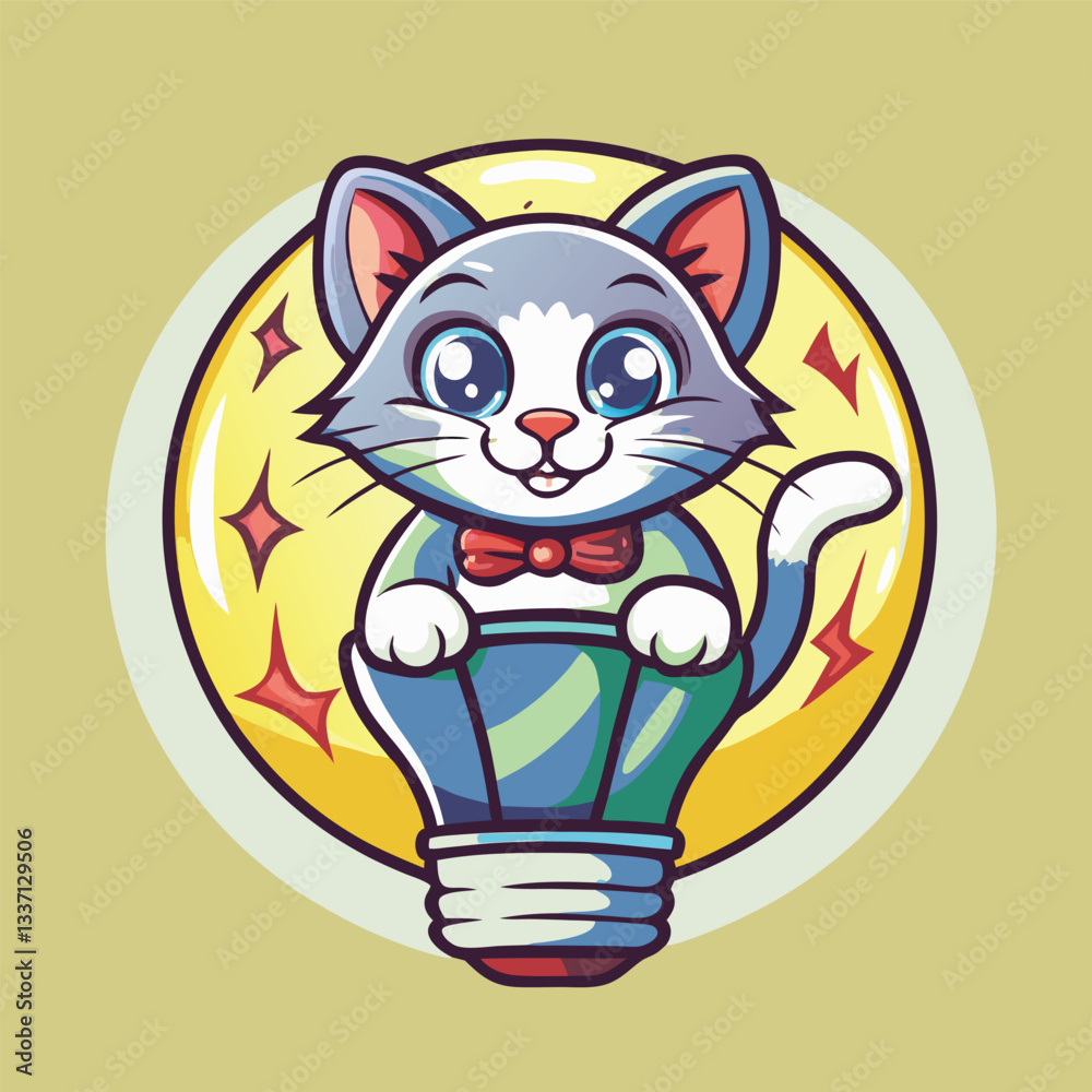 Fototapeta premium Cartoon Cat Mascot: An Adorable and Illuminated Companion