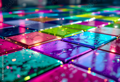 vibrant mosaic tiles cover the walls and floors in bold patterns rich colors and glossy textures reflect light creating a playful stylish space full of culture warmth and creative expression
