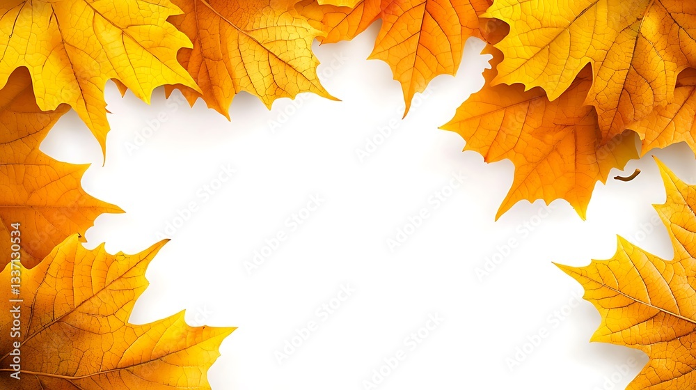Yellow maple leaves border on white backdrop for autumn greeting card design Yellow maple leaves border on white backdrop for autumn greeting card design