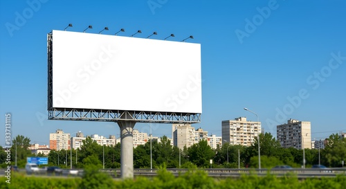 Large Billboard with Clear Blue Sky Background for Advertising Mockup