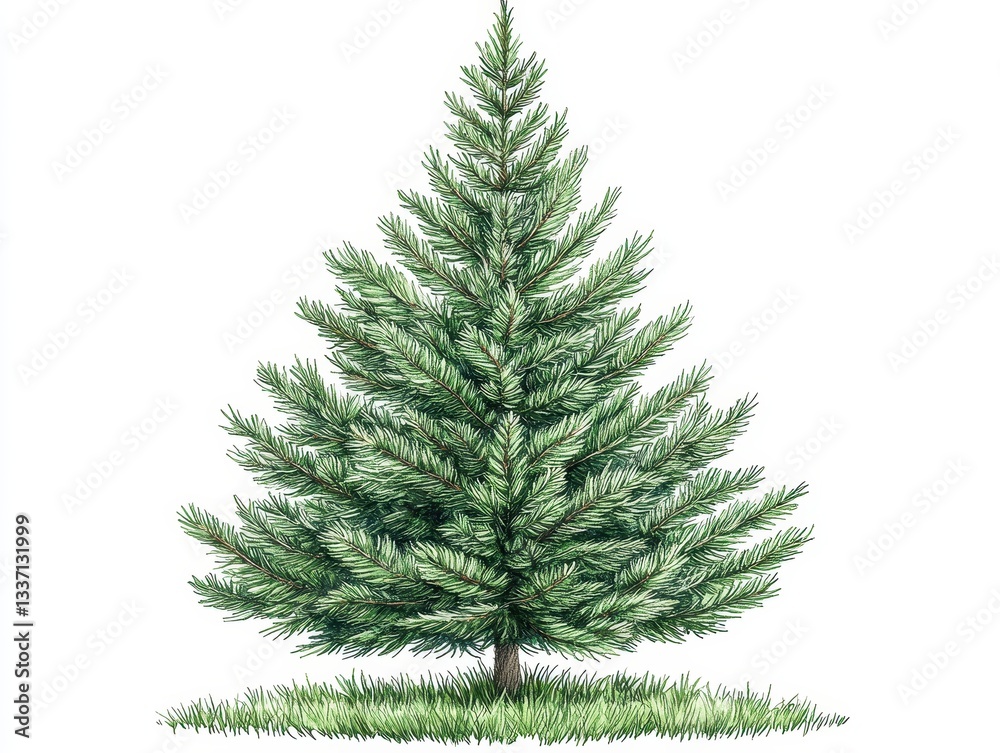 Fototapeta premium Lush Evergreen Tree Standing Tall with Green Grass at Its Base in a Clear Background