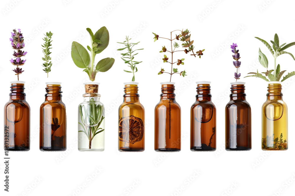 Pure organic essential oils isolated on transparent background Pure organic essential oils isolated on transparent background