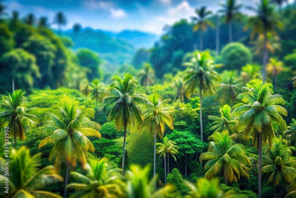 Obraz premium Lush Tropical Jungle Panorama: Tilt-Shift Miniature Forest