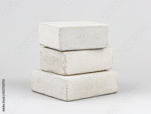 Stacked white bricks on a plain background showcasing texture and detail