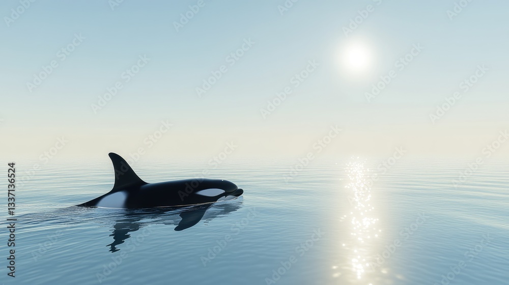 Naklejka premium Orca in the Calm Ocean at Sunrise