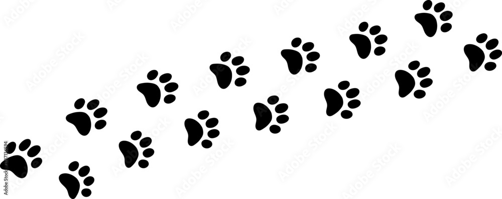 Paw vector foot trail print . Dog,cat,bear,wolf,chicken,cow, crocodile, donkey, duck, elephant and other silhouette animal. Paw print trail on transparent background. Vector illustration Paw vector foot trail print . Dog,cat,bear,wolf,chicken,cow, crocodile, donkey, duck, elephant and other silhouette animal. Paw print trail on transparent background. Vector illustration