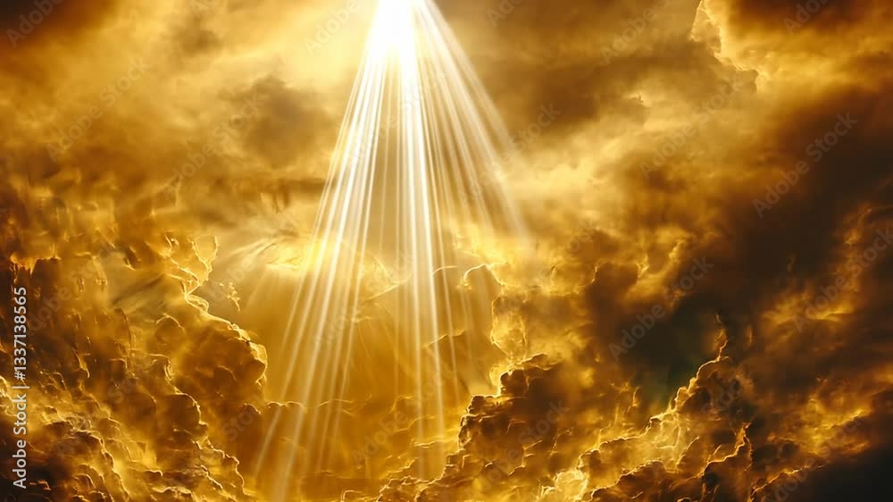 Göttliches Licht durchbricht dramatische Wolkenlandschaft