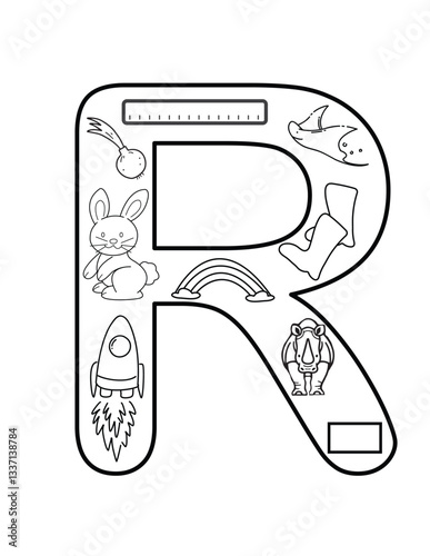 Radiant Letter R Coloring Page – Rainbow, Robot & Rocket Designs for School Displays