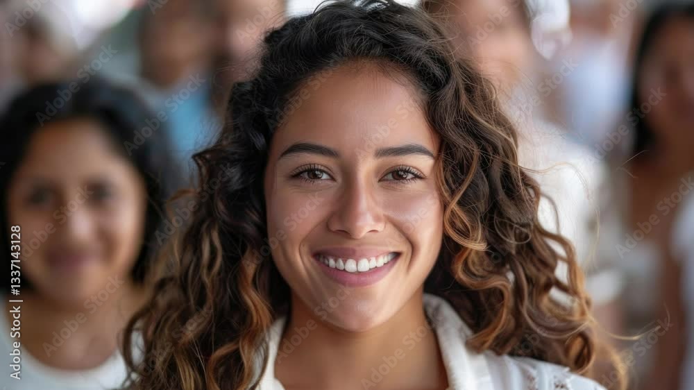 Woman smiling in a crowd Woman smiling in a crowd