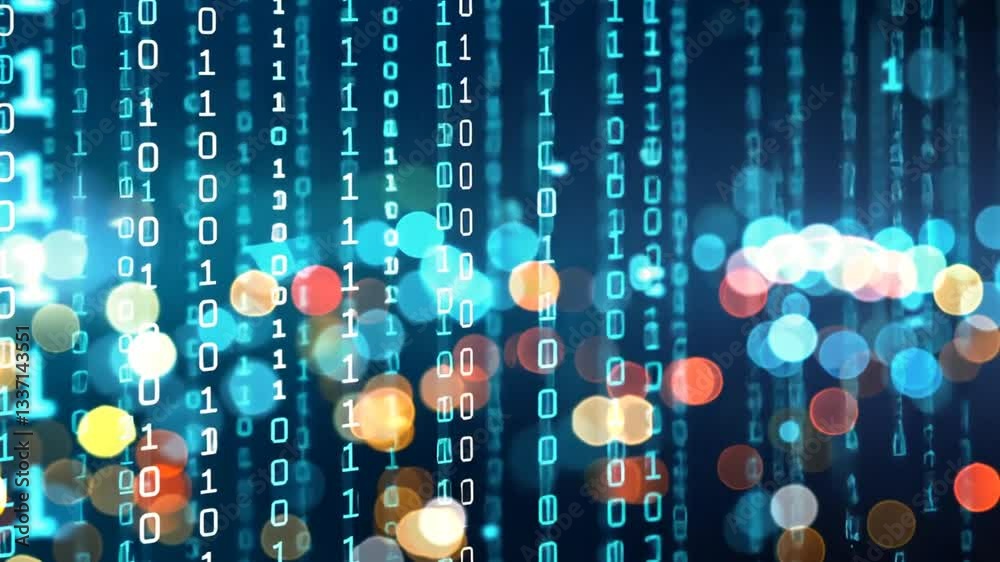 Blau leuchtende Binärzahlen als digitales Konzept