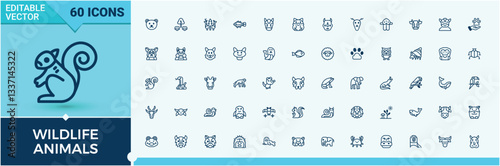 Wildlife Animals simple icon set. Included nature, animal, wildlife, zoo. Thin outline icons pack. Wild vector icon set. Vector line and solid icons. Pixel perfect.