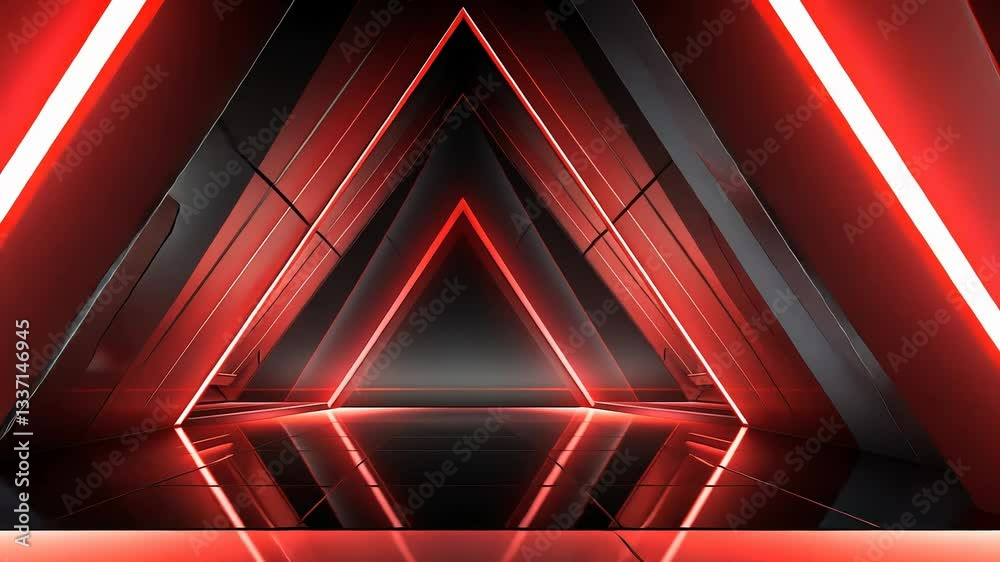 Triangular neon tunnel, vibrant red glow, futuristic, dark, sleek Triangular neon tunnel, vibrant red glow, futuristic, dark, sleek