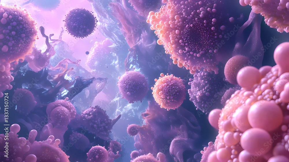 Naklejka premium Cells under a microscope. Biotech Fungi. Illustration