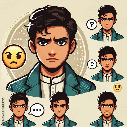 cool and cynical male character vector