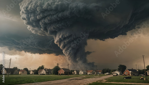 Dark Terrible Tornado in an American Town