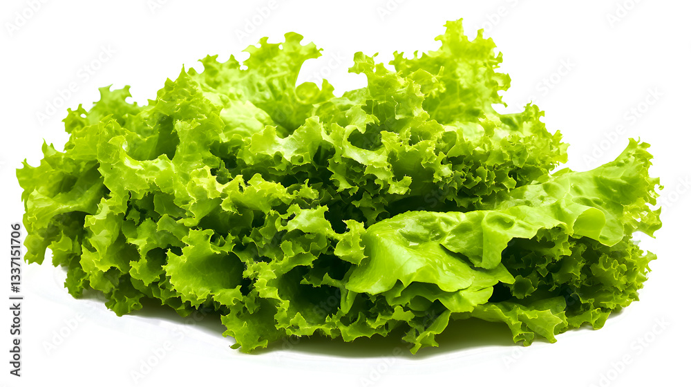 A bunch of green lettuce on a white background. The lettuce is fresh and vibrant, with a crisp texture. Concept of health and vitality, as lettuce is often associated with a nutritious diet A bunch of green lettuce on a white background. The lettuce is fresh and vibrant, with a crisp texture. Concept of health and vitality, as lettuce is often associated with a nutritious diet
