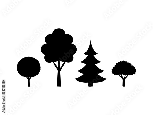 autumn tree silhouette, Tree illustration set, isolated tree vector set.