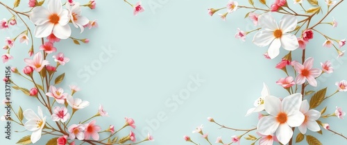 Pastel floral wreath postcard frame, delicate blooms & leaves, wreath frame, illustration