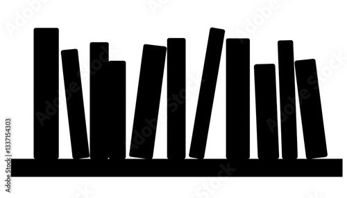 Silhouette of book spines on a shelf against a white background  