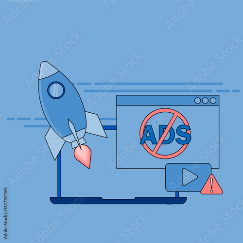 anti-advertisement. Using browser application to surf the internet. protection application from annoying pop-ups. ad blocker concept. EPS 1