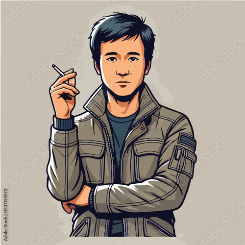 cool and cynical male character vector