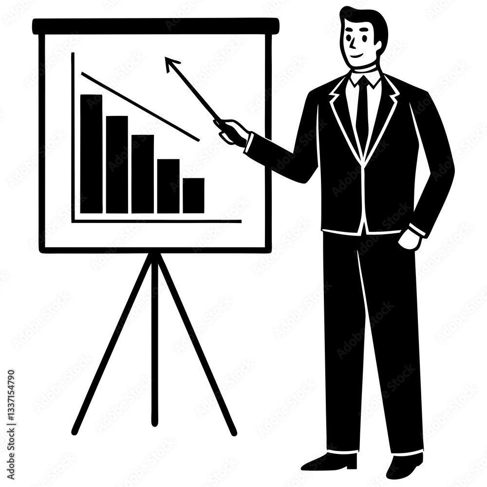 Businessperson in Formal Suit Presenting on Whiteboard | Professional Presentation Stock Image Businessperson in Formal Suit Presenting on Whiteboard | Professional Presentation Stock Image