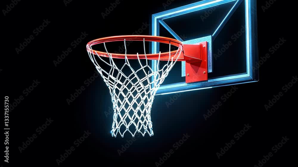 Glowing Basketball Hoop with Red Rim and White Net Illuminated Against Dark Background Vibrant Colors and Sleek Design Highlight Sports Essence and Energetic Atmosphere Glowing Basketball Hoop with Red Rim and White Net Illuminated Against Dark Background Vibrant Colors and Sleek Design Highlight Sports Essence and Energetic Atmosphere