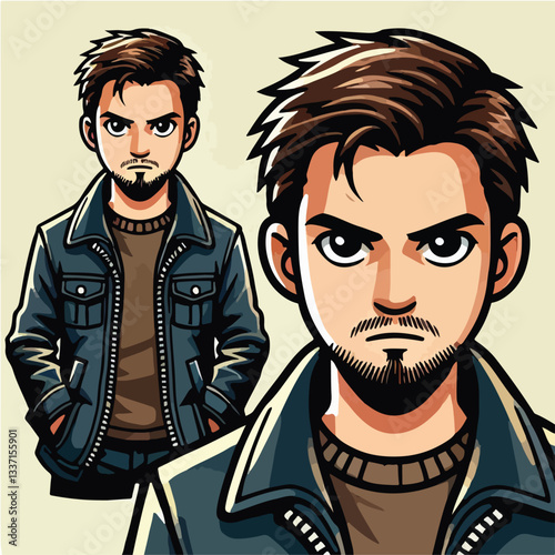 cool and cynical male character vector