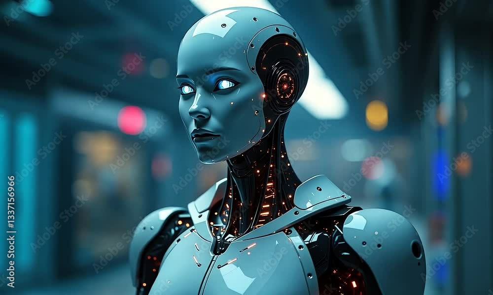 Futuristic Female Robot in a Cyberpunk Setting Futuristic Female Robot in a Cyberpunk Setting