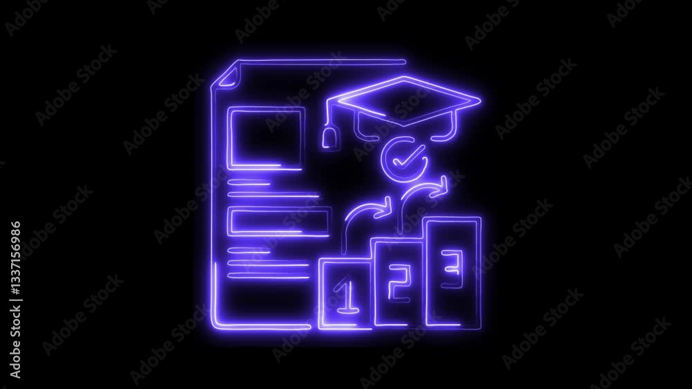 Glowing neon Graduate icon isolated on black background. HD Video motion graphic animation Glowing neon Graduate icon isolated on black background. HD Video motion graphic animation