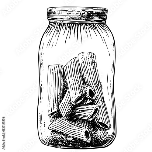 Hand-drawn vintage illustration of a jar filled with engraved tasty treats from a bygone era