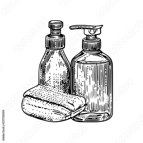 Hand-drawn vintage engraving of premium skincare products for a timeless and elegant design