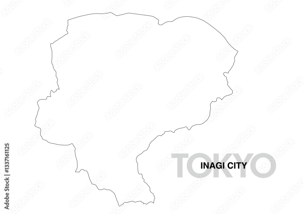 東京都稲城市の白地図 東京都稲城市の白地図