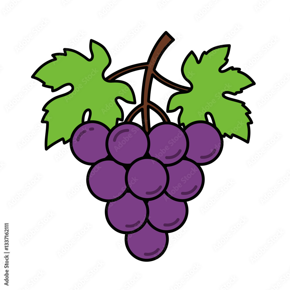 Fototapeta premium Flat Color Vector Set of Fresh Fruits and Vegetables on White Background