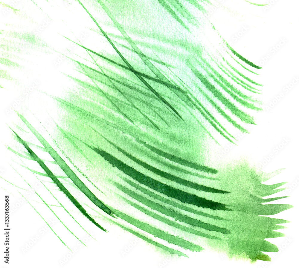 Fototapeta premium Watercolor green monochrome texture with dynamic marks - stripes from the brush. Abstract watercolor background. Illustration.