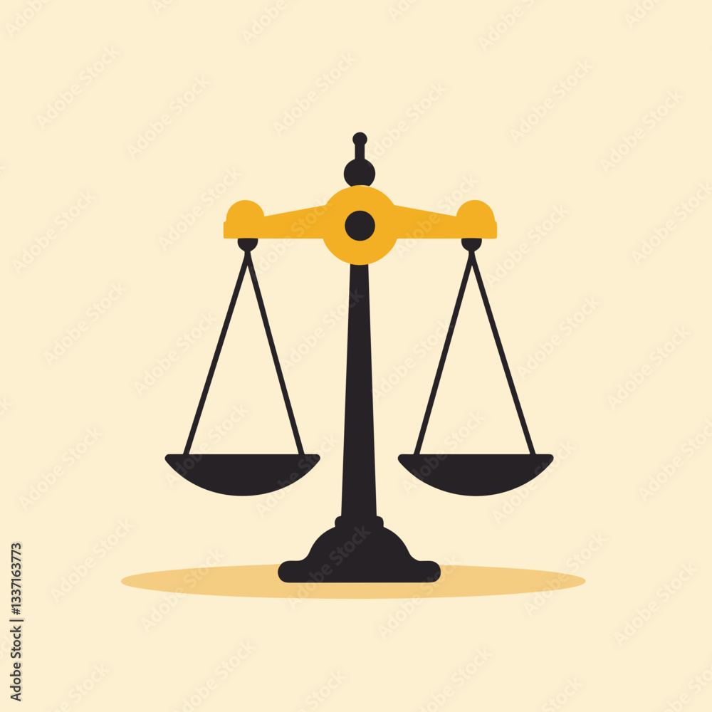 Scales illustration with classic design and yellow background representing justice and balance Scales illustration with classic design and yellow background representing justice and balance