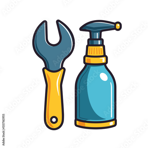 Wrench and oil bottle illustration with copy space
