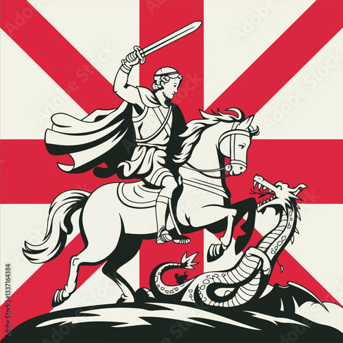 Saint George's Day vector designs with solid colors for social media, t-shirts, stickers, posters, print cards, and animated GIFs. Bold and modern vector illustrations for celebration.