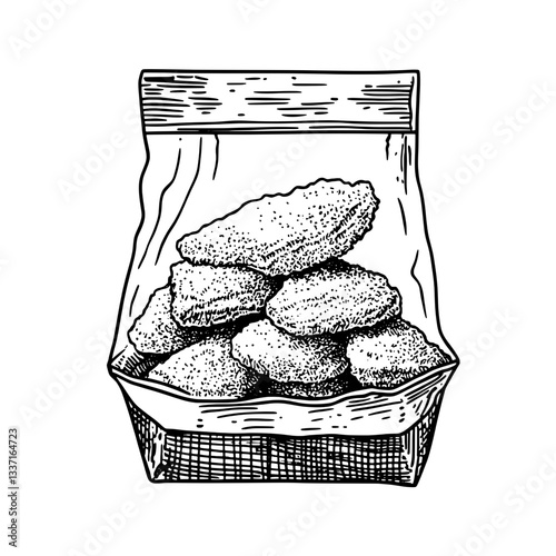 Vintage engraved illustration of delicious homemade cookies in a rustic bag