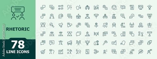 Rhetoric line icon. Includes thin line candidate, speech, lecture, elocution, broadcaster, conference and more. Minimal icons pack. Communication icon pack. Signs for web and mobile app.